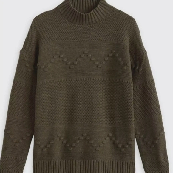 Pink Clover StitchFix Gabriel Size Medium Olive Green Mock Neck Textured Sweater - Picture 1 of 11